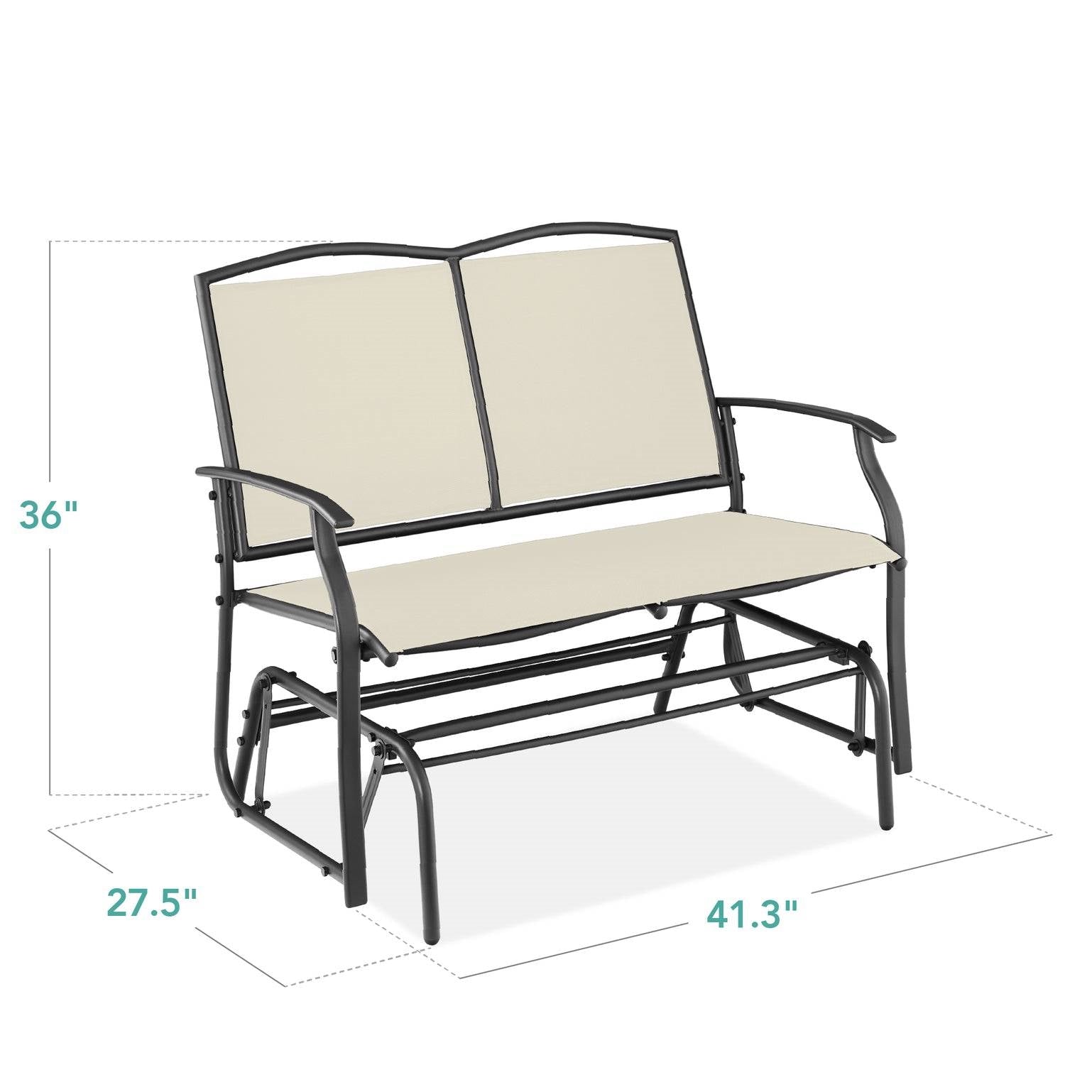 2 Seat Mesh Patio Loveseat Swing Glider Rocker with Armrests in Off White LuxuryLifeWay Online Store