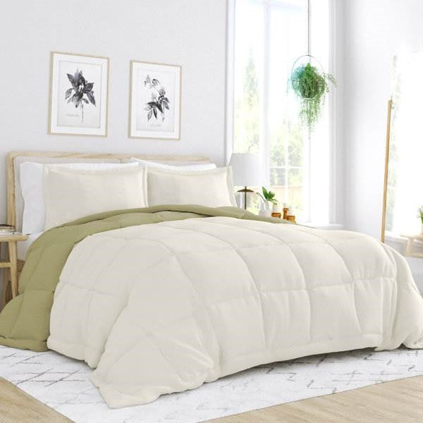 Full/Queen 3-Piece Microfiber Reversible Comforter Set in Sage Green/Cream LuxuryLifeWay Online Store