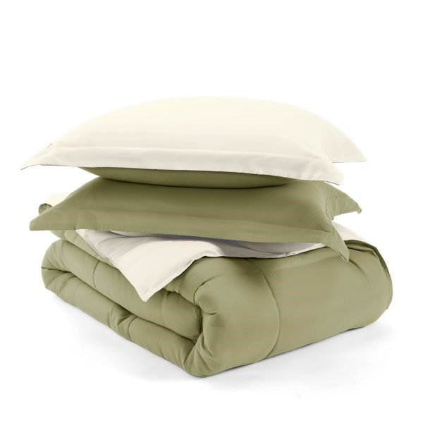 Full/Queen 3-Piece Microfiber Reversible Comforter Set in Sage Green/Cream LuxuryLifeWay Online Store