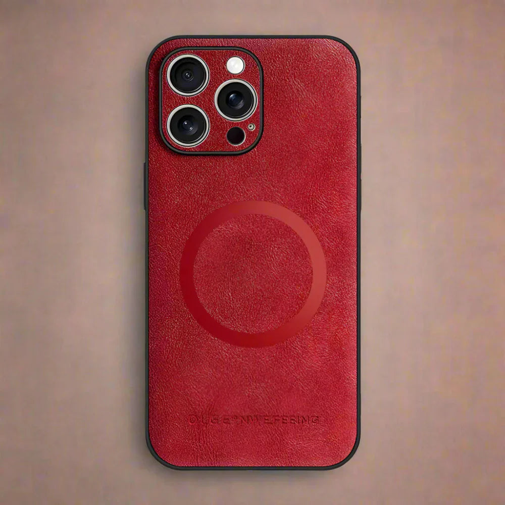 Vegan Leatther Magnetic charging compatible Phone Case for iPhone 13 to 17