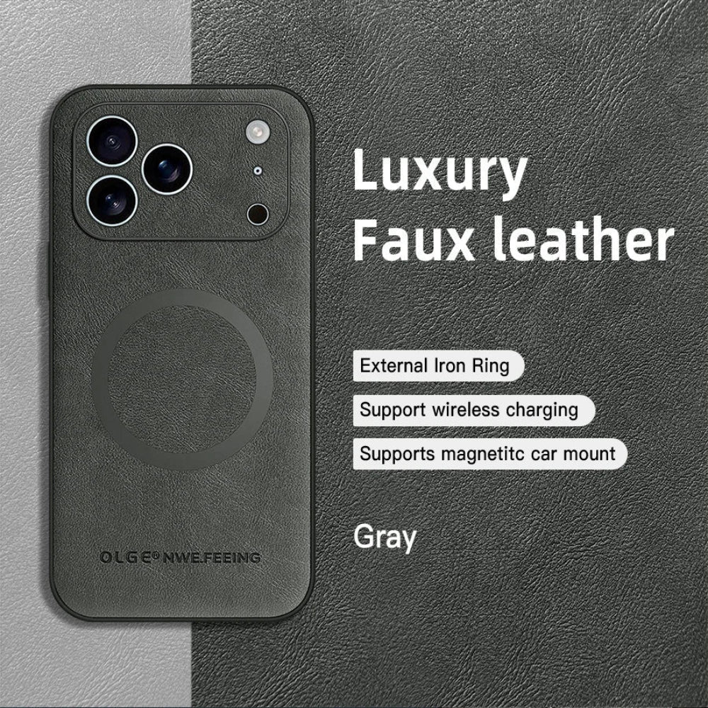 Vegan Leatther Magnetic charging compatible Phone Case for iPhone 13 to 17