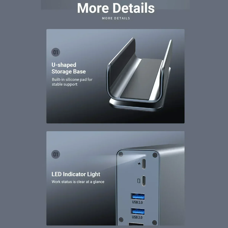 15 in 1 Type C Docking Stand Station Hub Supports Multiple Monitors