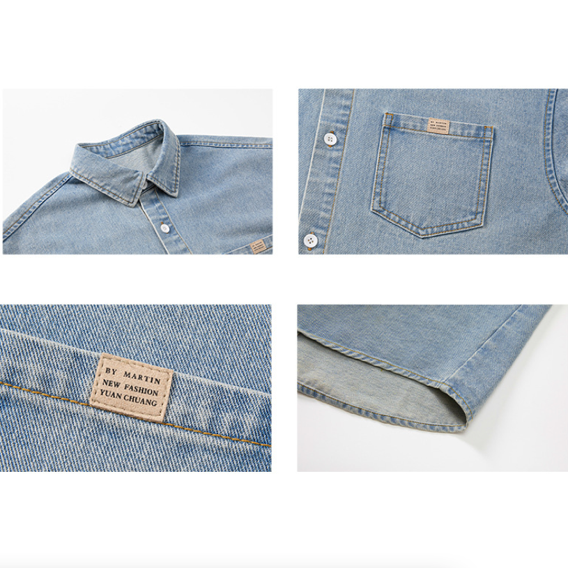 Men 's Over Size Washed Denim Short Sleeve Shirt