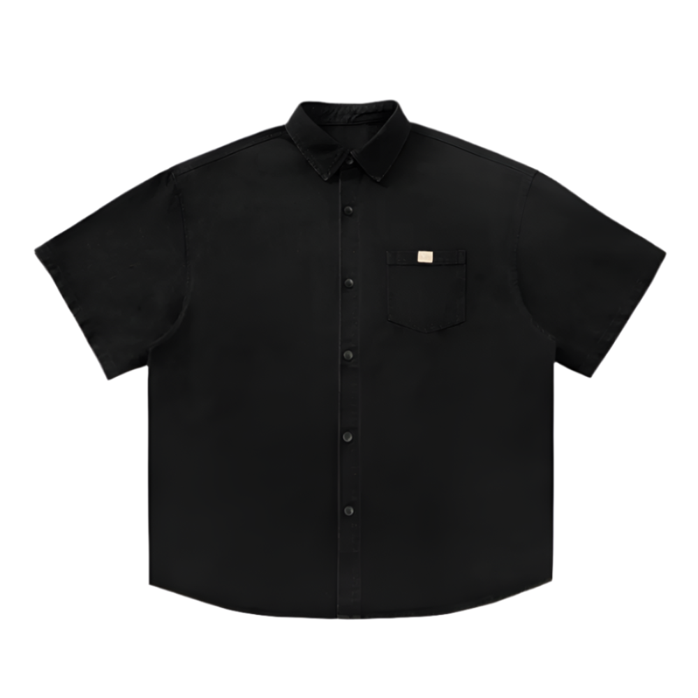 Men 's Over Size Washed Denim Short Sleeve Shirt