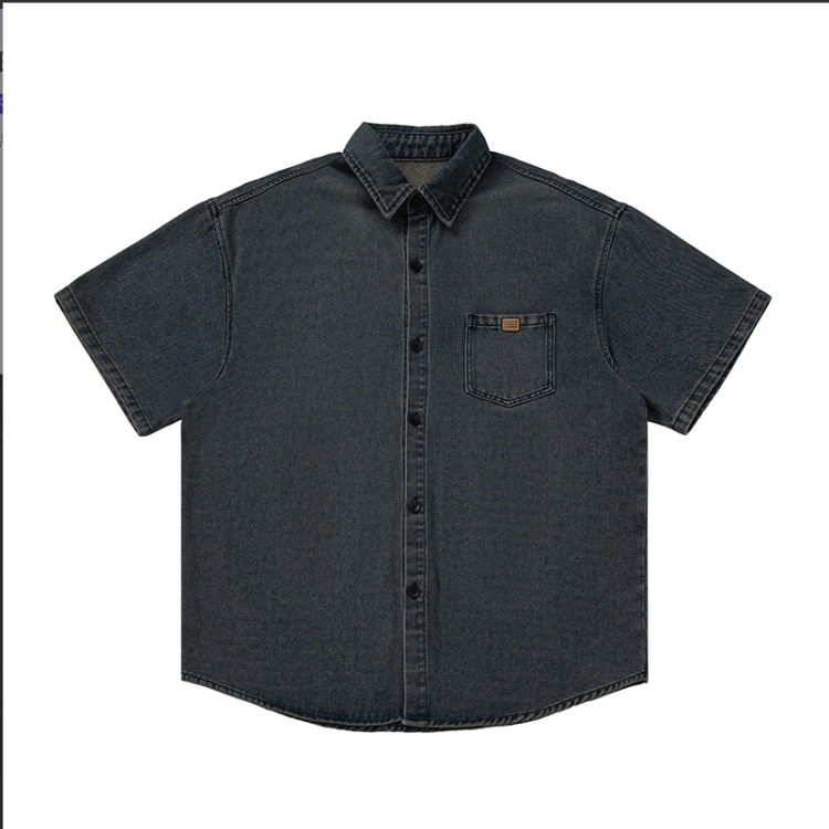 Men 's Over Size Washed Denim Short Sleeve Shirt