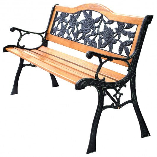 Garden Bench Chair Outdoor Wooden Loveseat with Iron Armrest LuxuryLifeWay Online Store