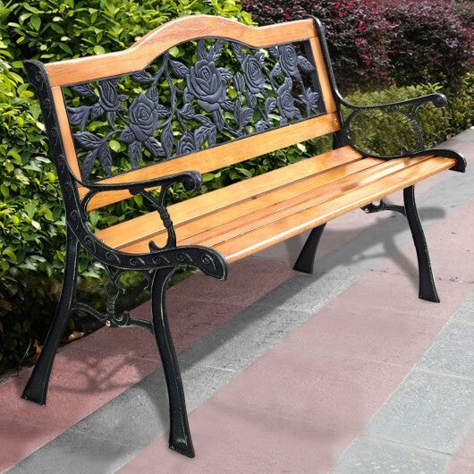 Garden Bench Chair Outdoor Wooden Loveseat with Iron Armrest LuxuryLifeWay Online Store