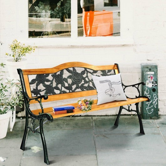 Garden Bench Chair Outdoor Wooden Loveseat with Iron Armrest LuxuryLifeWay Online Store