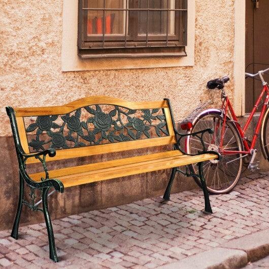 Garden Bench Chair Outdoor Wooden Loveseat with Iron Armrest LuxuryLifeWay Online Store