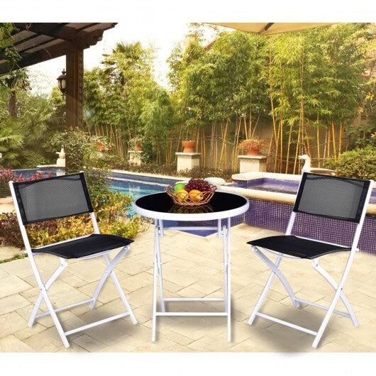 3 Pieces Patio Folding Bistro Set for Balcony or Outdoor Space-Black LuxuryLifeWay Online Store