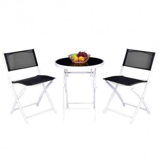 3 Pieces Patio Folding Bistro Set for Balcony or Outdoor Space-Black LuxuryLifeWay Online Store
