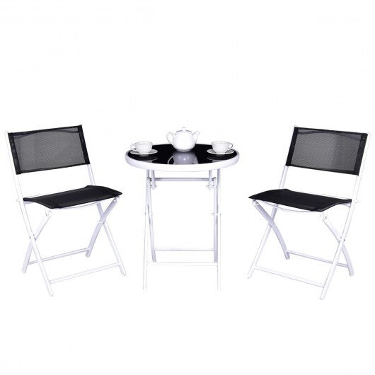 3 Pieces Patio Folding Bistro Set for Balcony or Outdoor Space-Black LuxuryLifeWay Online Store