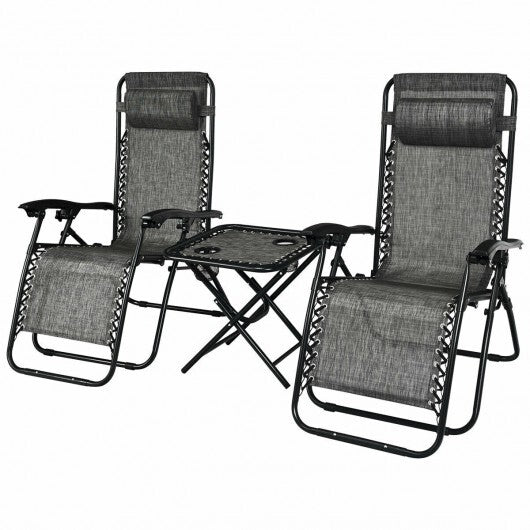 3 Pieces Folding Portable Zero Gravity Reclining Lounge Chairs Table Set-Gray - Color: Gray LuxuryLifeWay Online Store