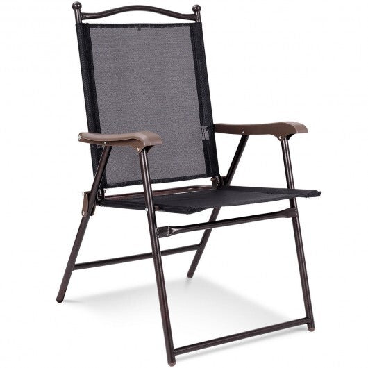 Set of 2 Patio Folding Sling Back Camping Deck Chairs-Black LuxuryLifeWay Online Store