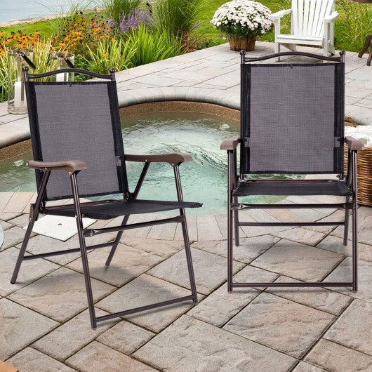 Set of 2 Patio Folding Sling Back Camping Deck Chairs-Black LuxuryLifeWay Online Store