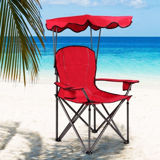 Portable Folding Beach Canopy Chair with Cup Holders-Red - Color: Red LuxuryLifeWay Online Store