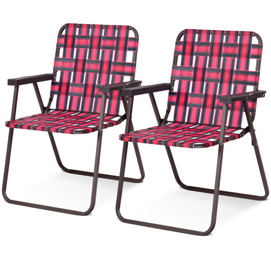 2 Pieces Folding Beach Chair Camping Lawn Webbing Chair-Red LuxuryLifeWay Online Store