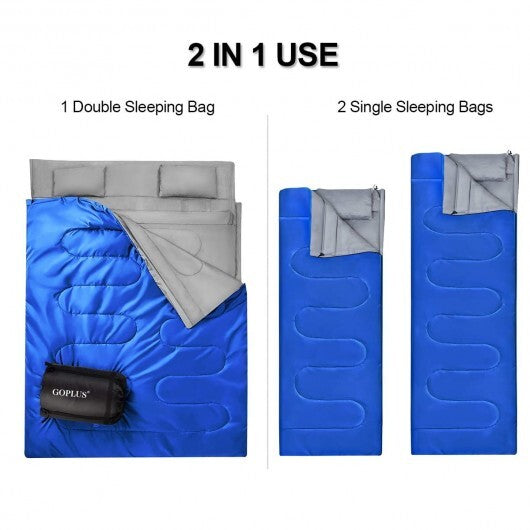 2 Person Waterproof Sleeping Bag with 2 Pillows-Black