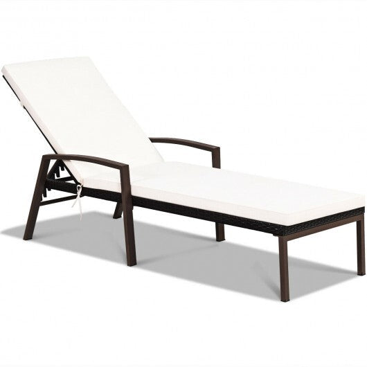 Patio Rattan Lounge Chaise Recliner with Back Adjustable Cushioned-Red