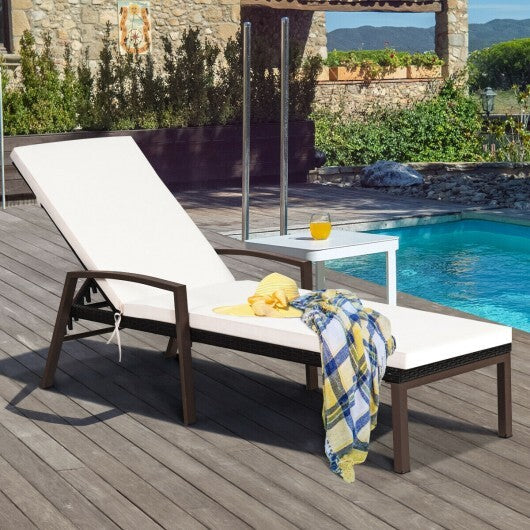 Patio Rattan Lounge Chaise Recliner with Back Adjustable Cushioned-Red