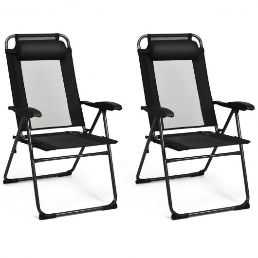 2 Pieces Patio Adjustable Folding Recliner Chairs with 7 Level Adjustable Backrest-Gray LuxuryLifeWay Online Store