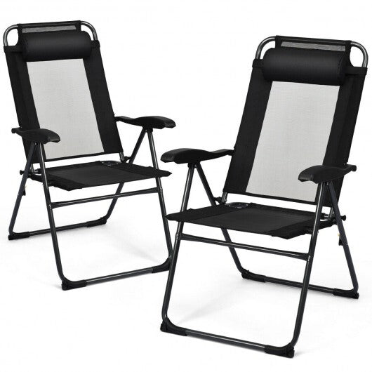2 Pieces Patio Adjustable Folding Recliner Chairs with 7 Level Adjustable Backrest-Gray LuxuryLifeWay Online Store
