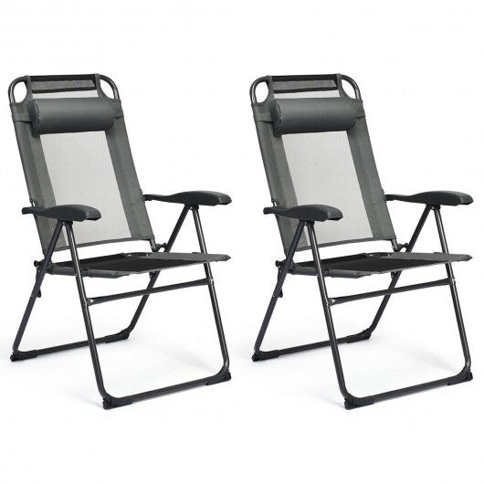 2 Pieces Patio Adjustable Folding Recliner Chairs with 7 Level Adjustable Backrest-Gray LuxuryLifeWay Online Store