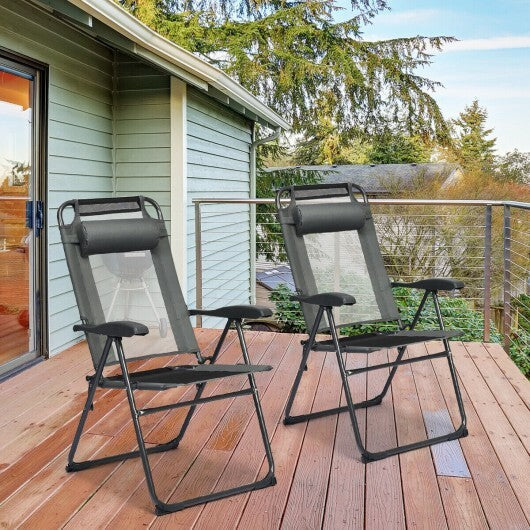 2 Pieces Patio Adjustable Folding Recliner Chairs with 7 Level Adjustable Backrest-Gray LuxuryLifeWay Online Store