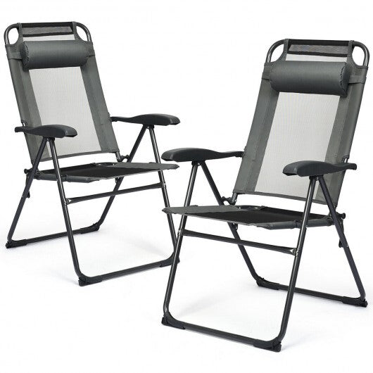 2 Pieces Patio Adjustable Folding Recliner Chairs with 7 Level Adjustable Backrest-Gray LuxuryLifeWay Online Store