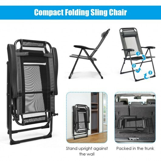 2 Pieces Patio Adjustable Folding Recliner Chairs with 7 Level Adjustable Backrest-Gray LuxuryLifeWay Online Store