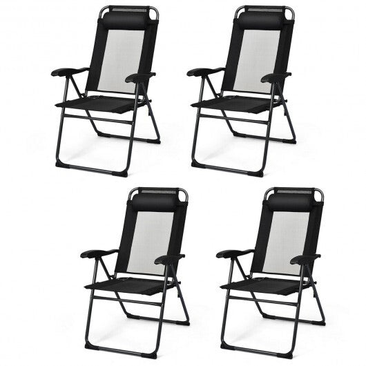 4 Pieces Patio Garden Adjustable Reclining Folding Chairs with Headrest-Gray LuxuryLifeWay Online Store