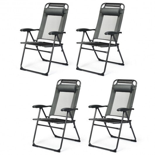 4 Pieces Patio Garden Adjustable Reclining Folding Chairs with Headrest-Gray LuxuryLifeWay Online Store