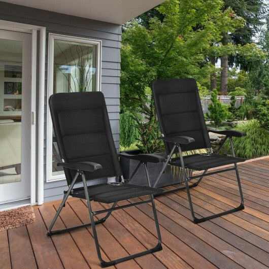 2 Pieces Outdoor Folding Patio Chairs with Adjustable Backrests for Bistro and Backyard-Black LuxuryLifeWay Online Store