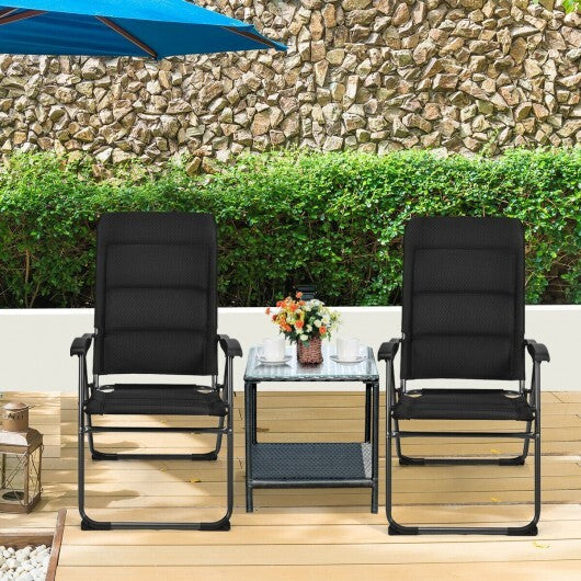 2 Pieces Outdoor Folding Patio Chairs with Adjustable Backrests for Bistro and Backyard-Black LuxuryLifeWay Online Store