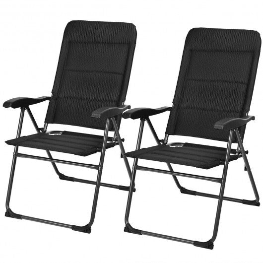 2 Pieces Outdoor Folding Patio Chairs with Adjustable Backrests for Bistro and Backyard-Black LuxuryLifeWay Online Store