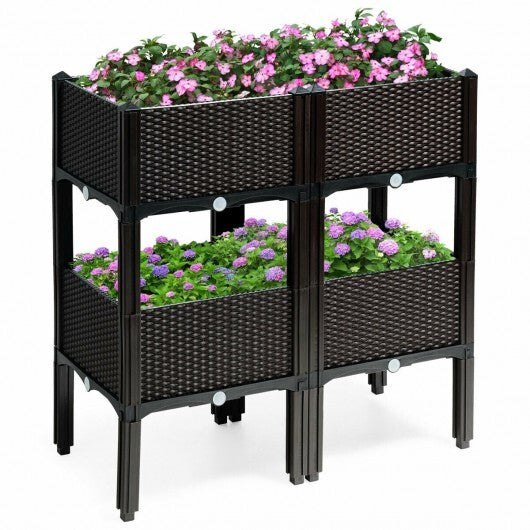 Set of 4 Elevated Flower Vegetable Herb Grow Planter Box-Brown LuxuryLifeWay Online Store