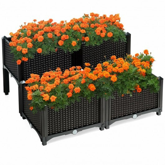 Set of 4 Elevated Flower Vegetable Herb Grow Planter Box-Brown LuxuryLifeWay Online Store
