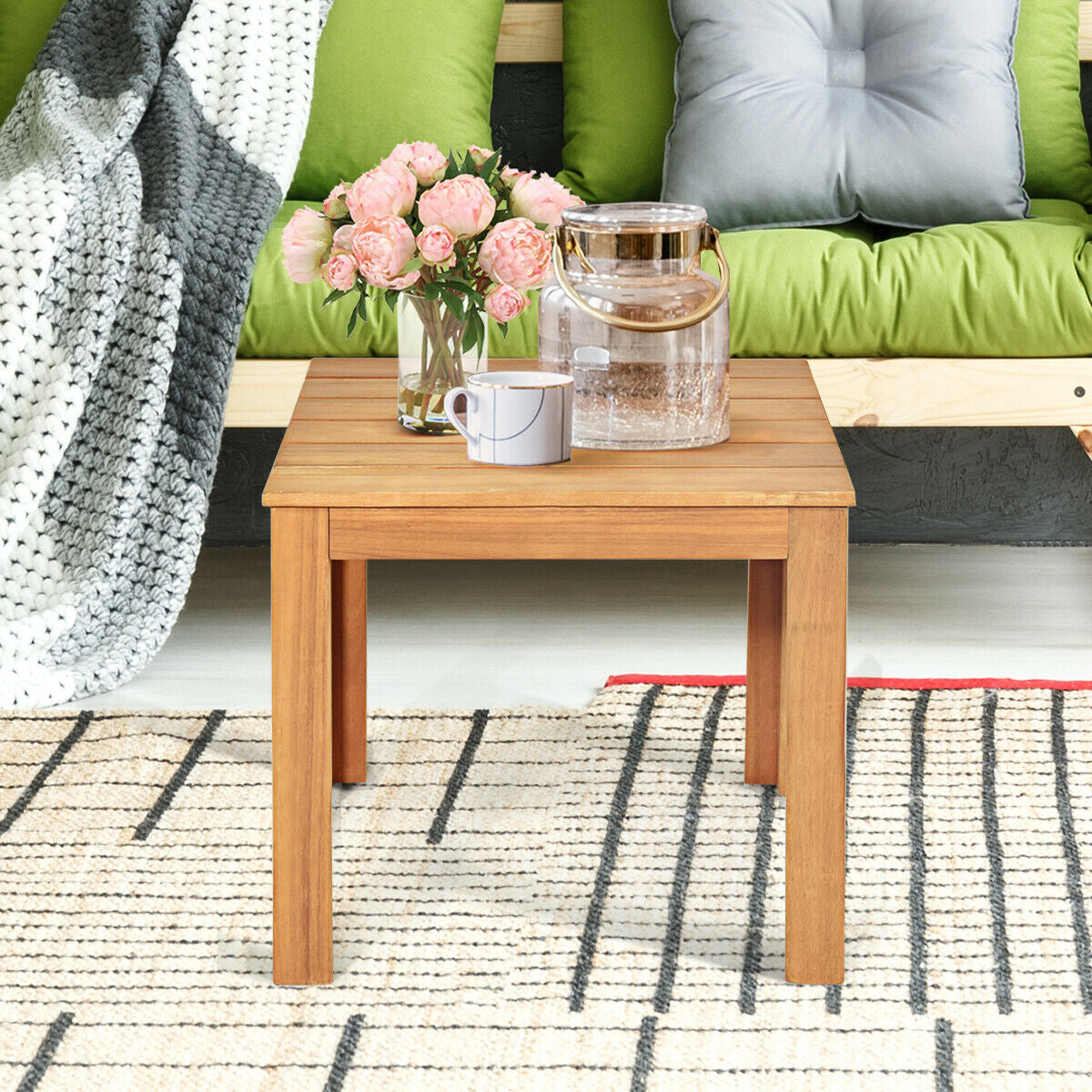 Wooden Square Patio Coffee Bistro Table-Natural - Color: Natural LuxuryLifeWay Online Store