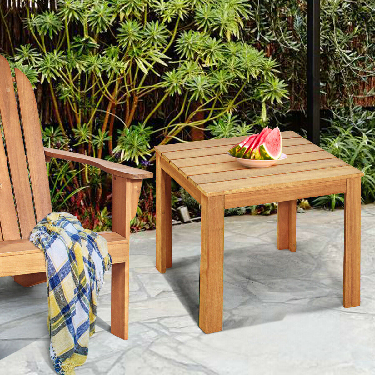 Wooden Square Patio Coffee Bistro Table-Natural - Color: Natural LuxuryLifeWay Online Store