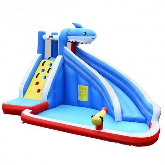 Inflatable Shark Bounce House with Water Slide and Climbing Wall without Blower LuxuryLifeWay Online Store