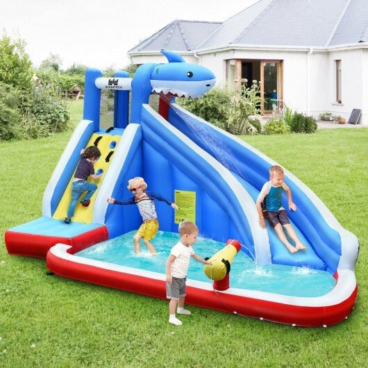 Inflatable Shark Bounce House with Water Slide and Climbing Wall without Blower LuxuryLifeWay Online Store