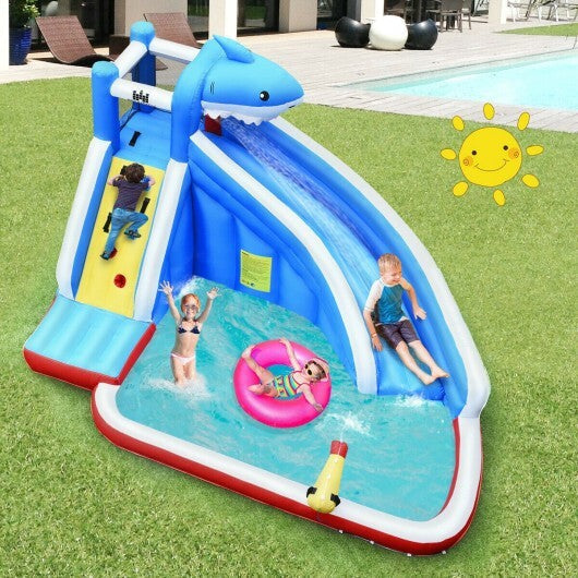 Inflatable Shark Bounce House with Water Slide and Climbing Wall without Blower LuxuryLifeWay Online Store