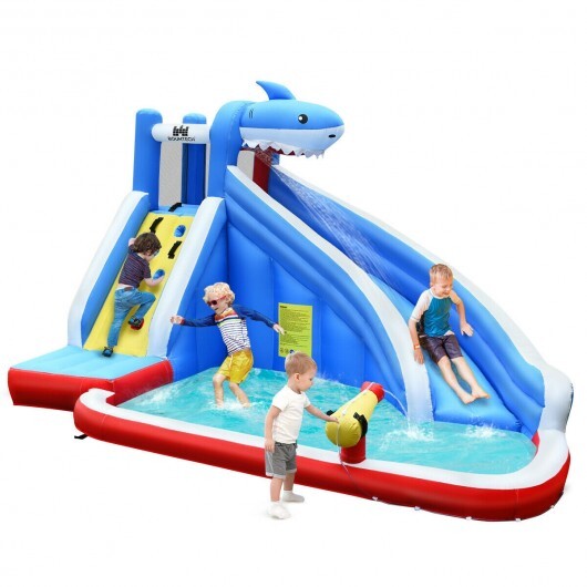 Inflatable Shark Bounce House with Water Slide and Climbing Wall without Blower LuxuryLifeWay Online Store