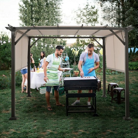 10 x 10 Feet Metal Frame Patio Furniture Shelter-Beige LuxuryLifeWay Online Store