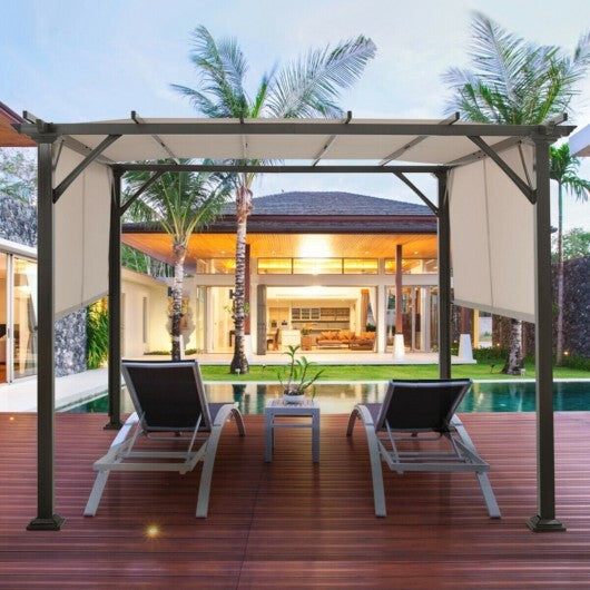 10 x 10 Feet Metal Frame Patio Furniture Shelter-Beige LuxuryLifeWay Online Store
