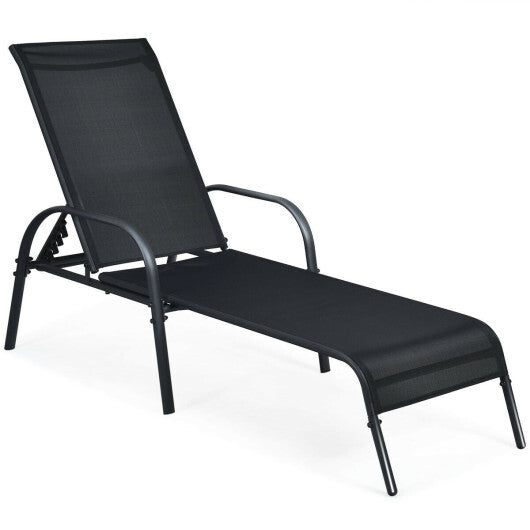 Adjustable Patio Chaise Folding Lounge Chair with Backrest-Black - Color: Black LuxuryLifeWay Online Store