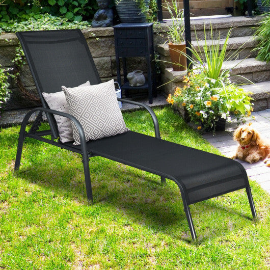 Adjustable Patio Chaise Folding Lounge Chair with Backrest-Black - Color: Black LuxuryLifeWay Online Store