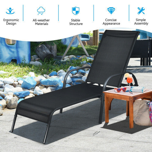 Adjustable Patio Chaise Folding Lounge Chair with Backrest-Black - Color: Black LuxuryLifeWay Online Store