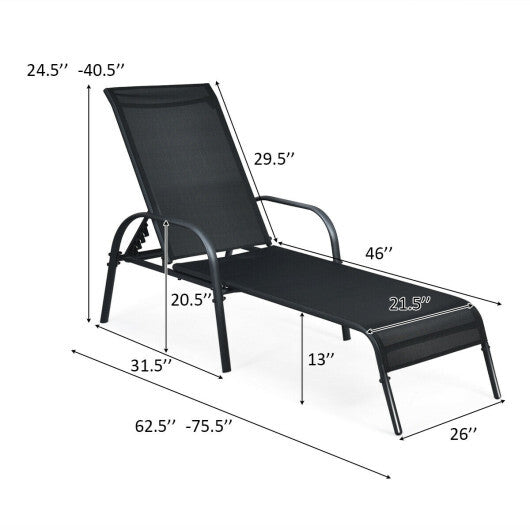 Adjustable Patio Chaise Folding Lounge Chair with Backrest-Black - Color: Black LuxuryLifeWay Online Store