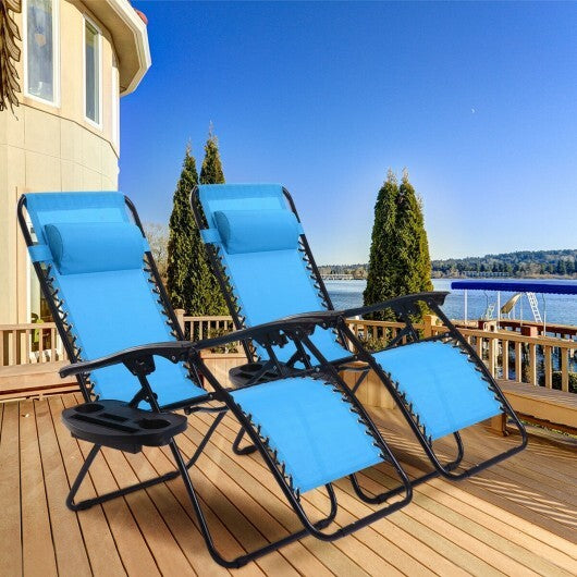 2 Pieces Folding Lounge Chair with Zero Gravity-Light Blue - Color: Light Blue LuxuryLifeWay Online Store